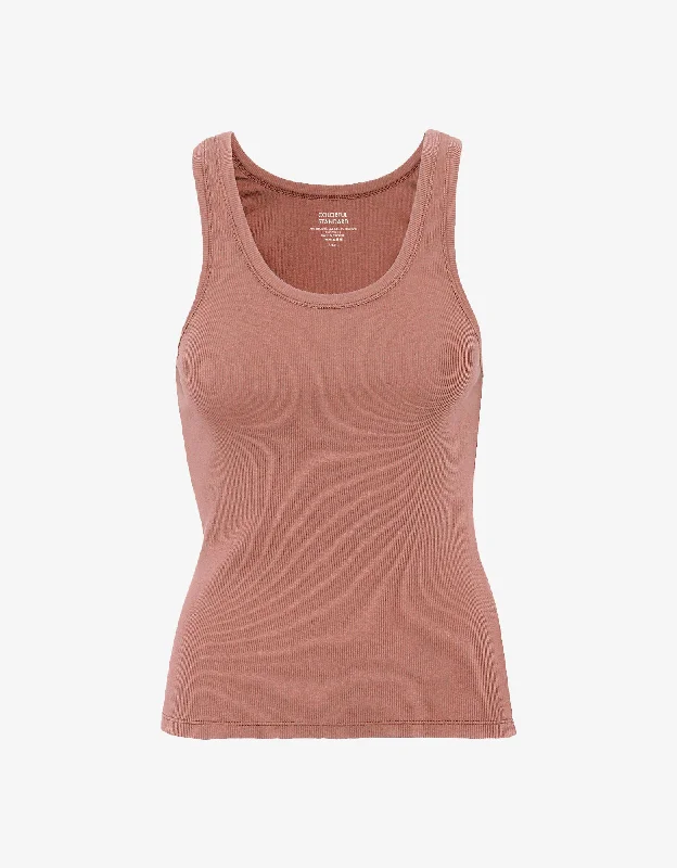 Women Organic Rib Tank Top - Rosewood Mist open back tank