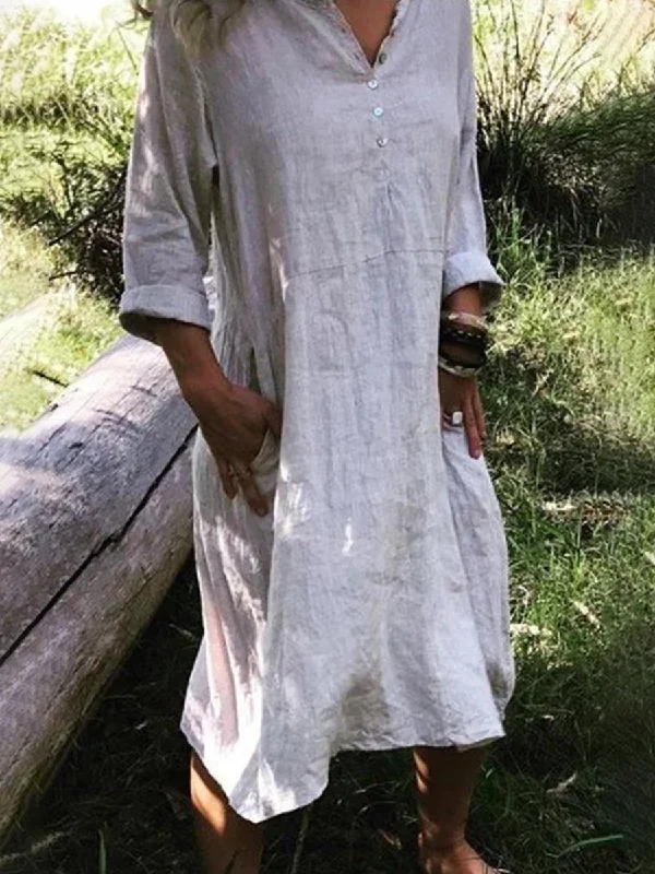 Solid Color Sleeve V-Neck Casual Dress empire Waist empire