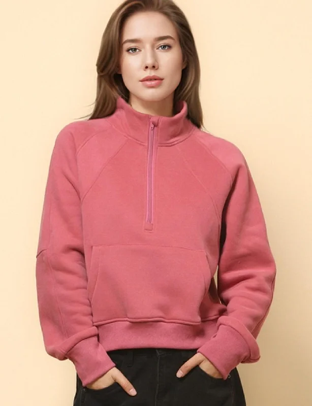 Ladies Solid Color Casual Zip Pullover Sweatshirt SKT4724 Hoodie with Front Slit Layering Stylish Ladies Solid Color Casual Zip Pullover Sweatshirt SKT4724 Hoodie with Front Slit Layering Stylish