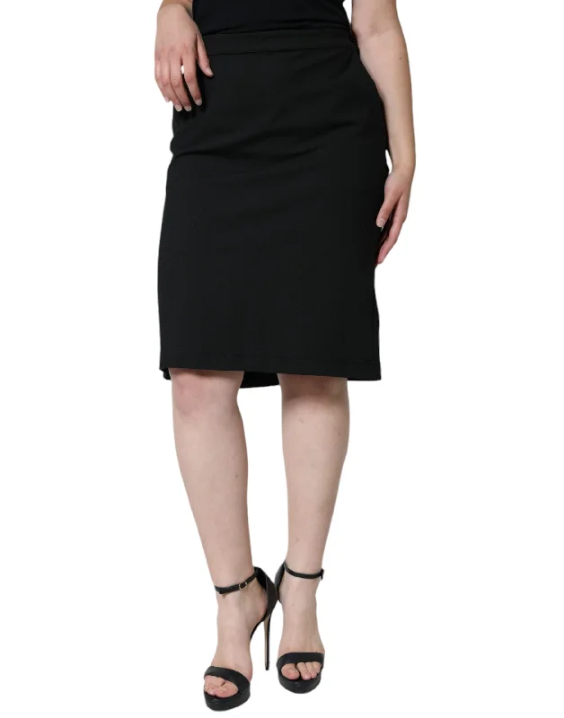 Black Straight Pencil Cut Knee Length Skirt high waist skirt