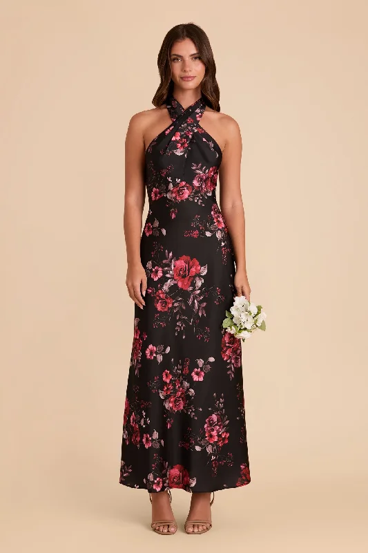 Monique Matte Satin Dress - Black Fleurs D'Amour Tunics Ceremony elegant