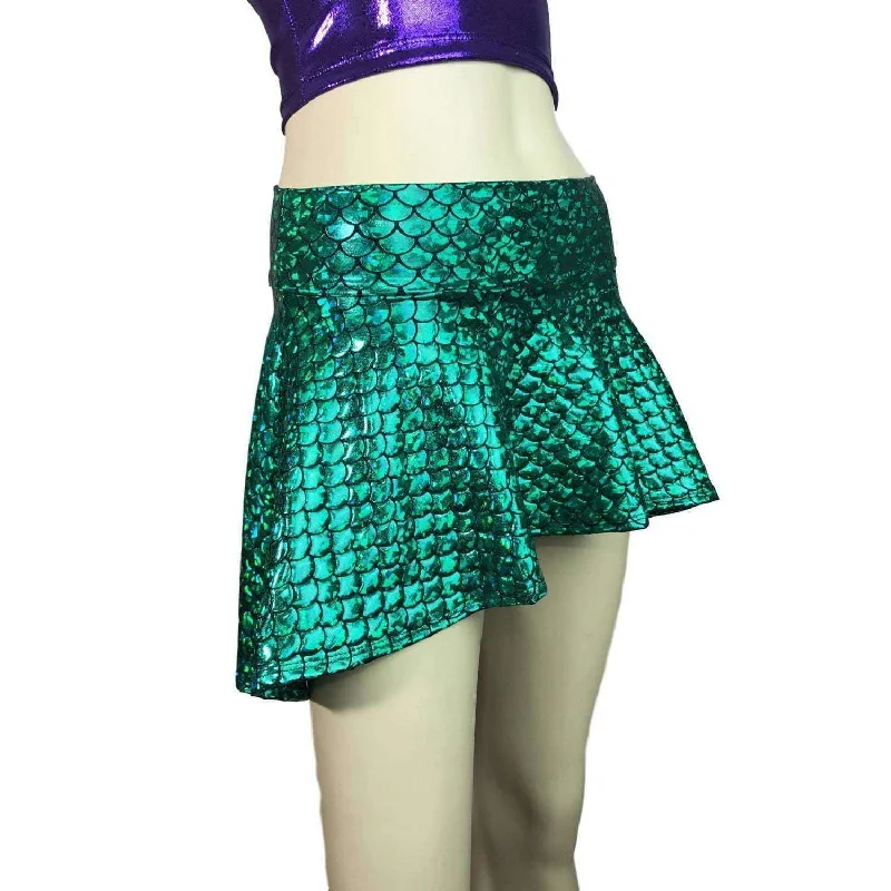 Hi-Lo Skater Skirt - Green Mermaid Scales - final Sale SMALL velvet skirt luxury