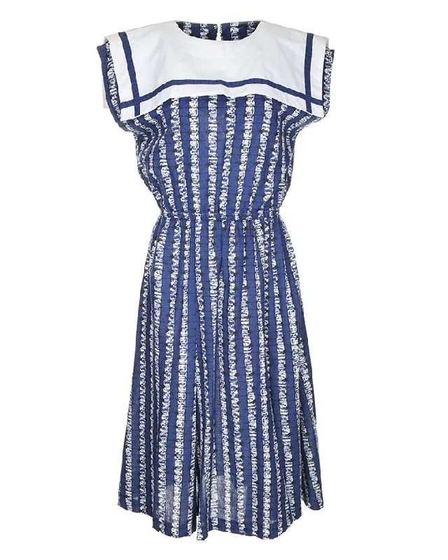 1980's Does The 50's Blue And White Dress - M Tunics New arrival