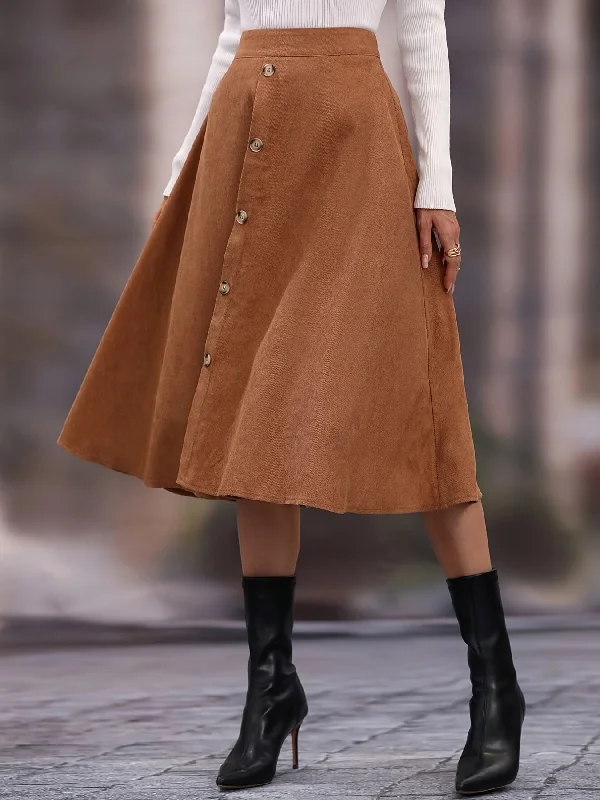 Casual Faux Suede Long High Waist Button Fashion Skirts leather skirt durable