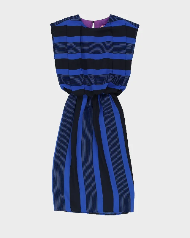 Vintage 1980s Blue And Black Striped Dress - S Tunics Long Elegant