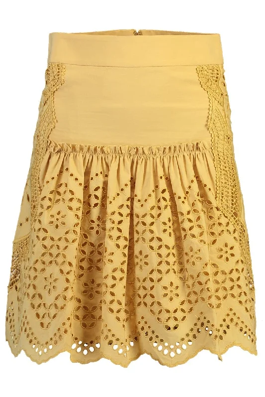 Eyelet Short Skirt - Gold wool skirt warm