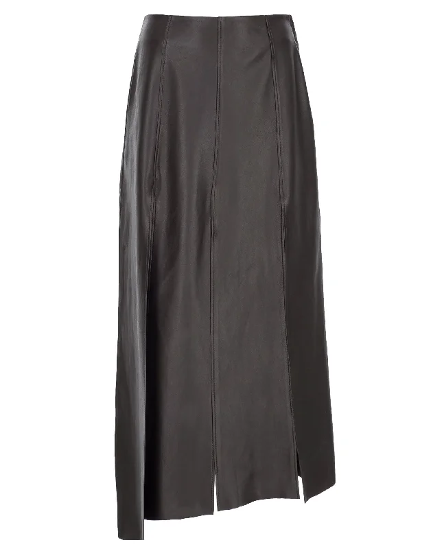 Black Eight Slit Leather Skirt chiffon skirt floaty