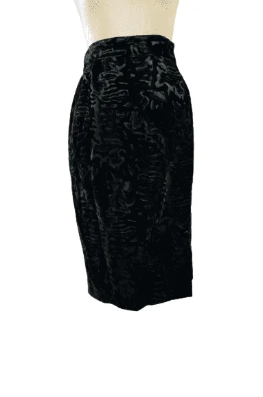 Genny gen women's black velvet skirt size L lace skirt intricate