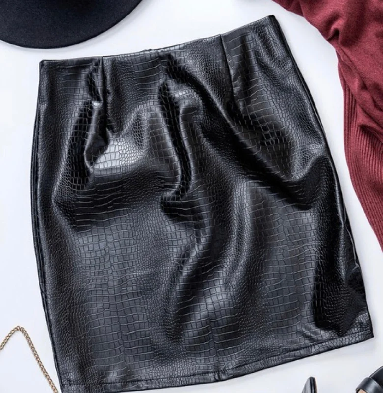 Crocodile print faux leather skirt chiffon skirt floaty