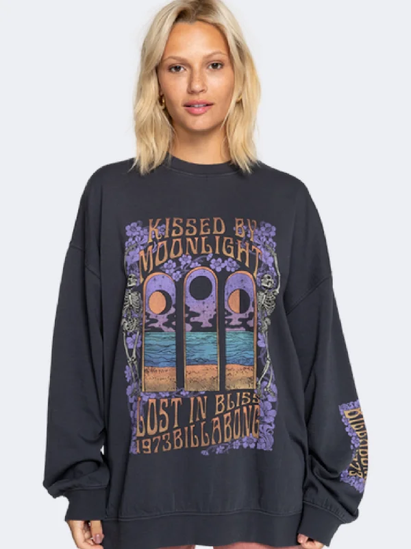 Billabong Ride In Women Lifestyle Sweatshirt Black Sands Hoodie with Batwing Sleeves Loose Dramatic Billabong Ride In Women Lifestyle Sweatshirt Black Sands Hoodie with Batwing Sleeves Loose Dramatic