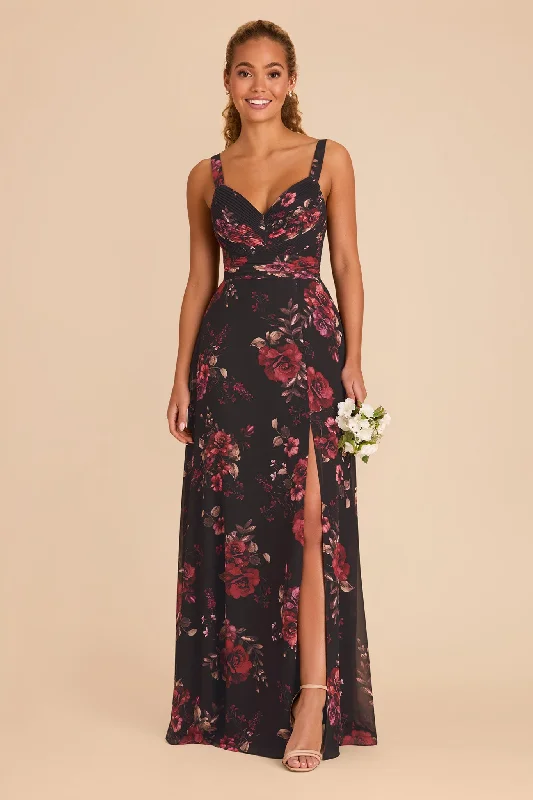 Deborah Chiffon Dress - Black Fleurs D'Amour Tunics Spring floral