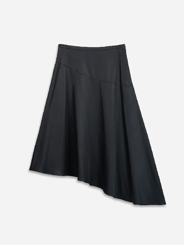 Asymmetric Hem Flare Skirt elastic waist skirt