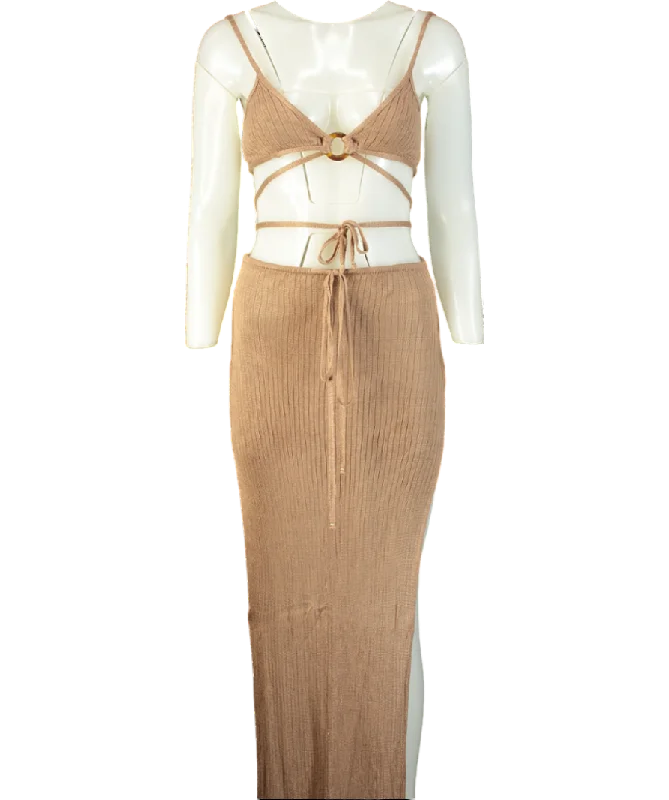 Flook The Label Beige Ziva Top & Ziva Skirt UK 6 wool skirt sturdy