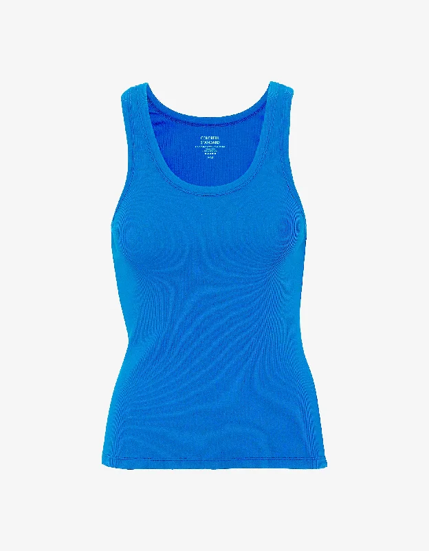 Women Organic Rib Tank Top - Pacific Blue print tank top