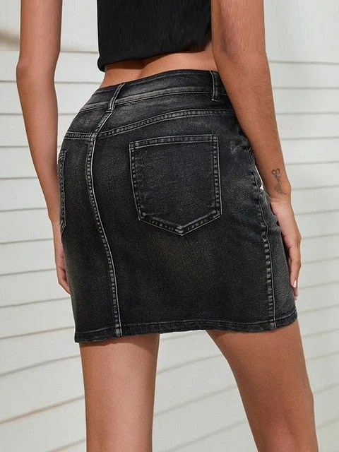 Mini Sexy Denim Skirt Stitching Washed Street Wear Thin Denim Skirt Women elastic waist skirt