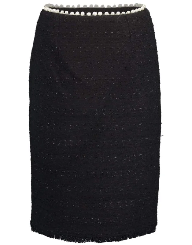 Black Slim Tweed Skirt belted skirt waist