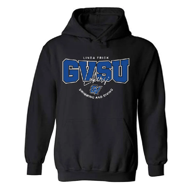 Grand Valley - NCAA Women's Swimming & Diving : Linda Frick - Hooded Sweatshirt Fashion Shersey Hoodie with Button Placket Classic Preppy Grand Valley - NCAA Women's Swimming & Diving : Linda Frick - Hooded Sweatshirt Fashion Shersey Hoodie with Button Placket Classic Preppy