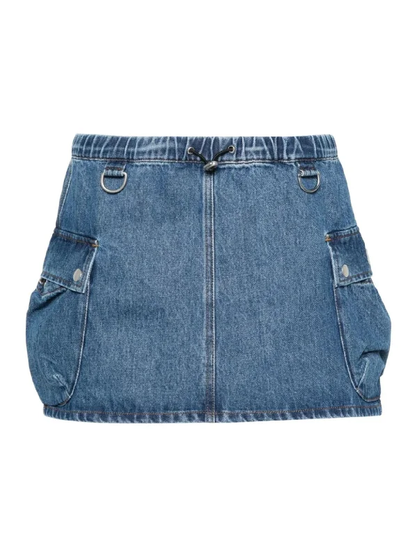 Woven Denim Cargo Skirt / Washed Blue flowy skirt hem