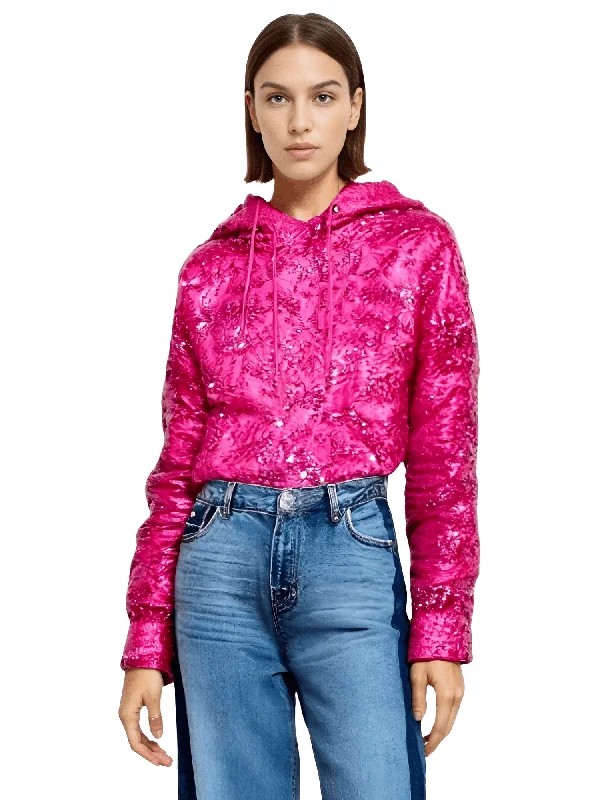 F/W Designer Tops Women's Pink Beaded Hoodie Loose Jacquard Hoodie with Toggle Buttons Decorative Unique F/W Designer Tops Women's Pink Beaded Hoodie Loose Jacquard Hoodie with Toggle Buttons Decorative Unique
