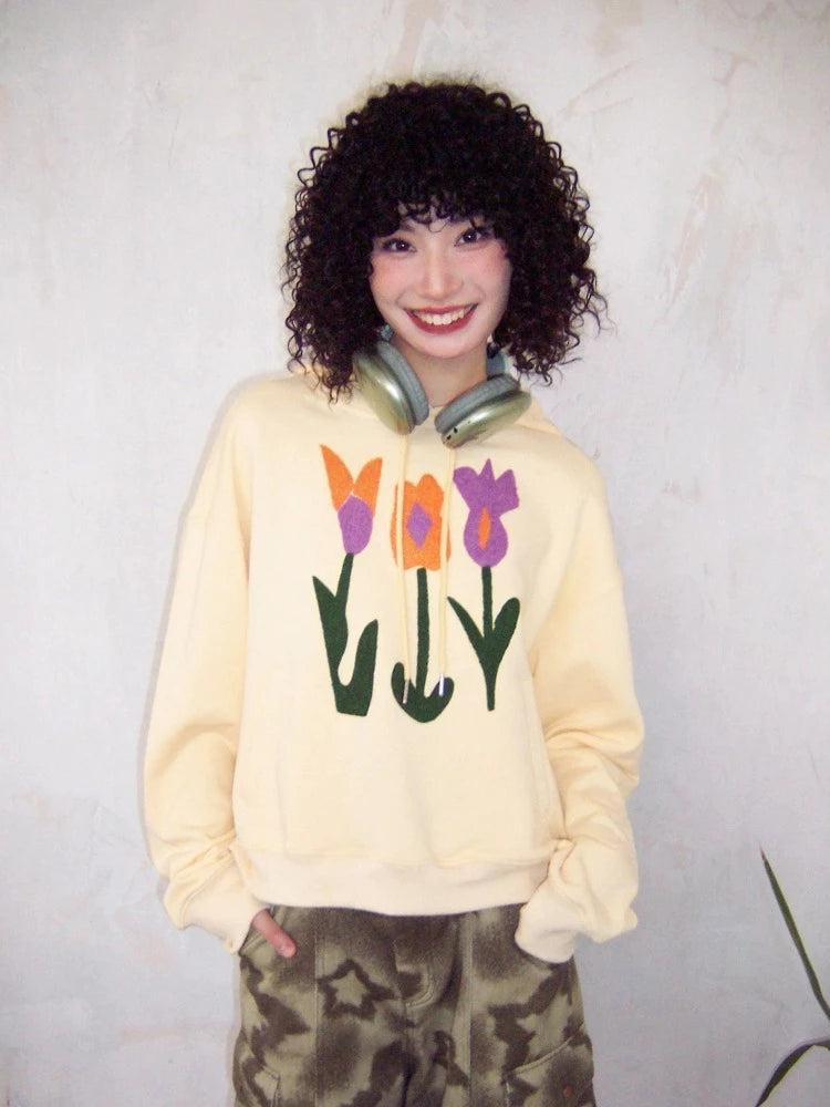 Hooded top embroidered sweatshirt【s0000006558】 Hoodie with Longline Fit Extended Stylish