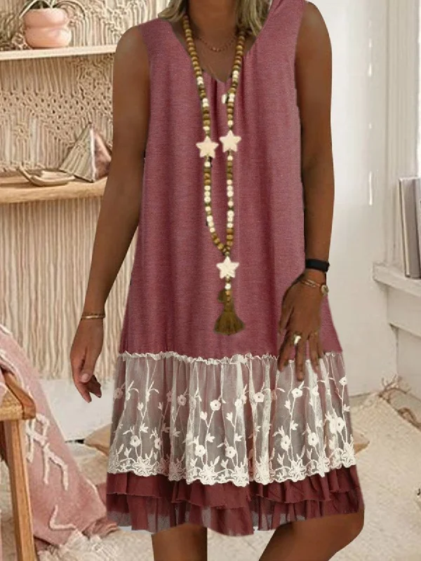 V-Neck Vest Lace Dress Tunics Lace romantic