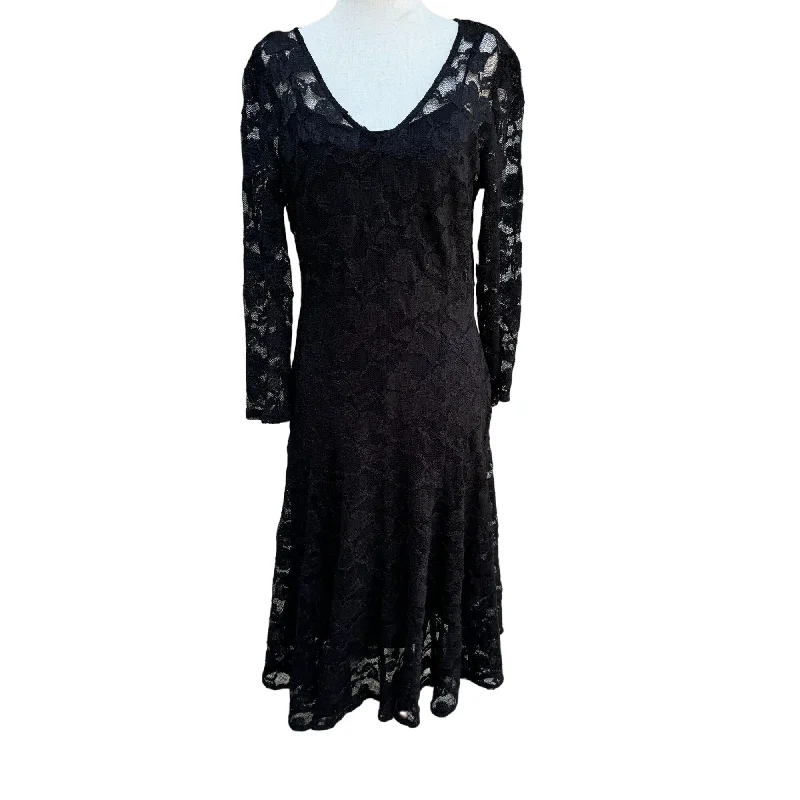 Chetta B Vintage Women's Black Deep V Neck Lace Long Sleeve Two Piece Dress - 10 Tunics Silk luxurious