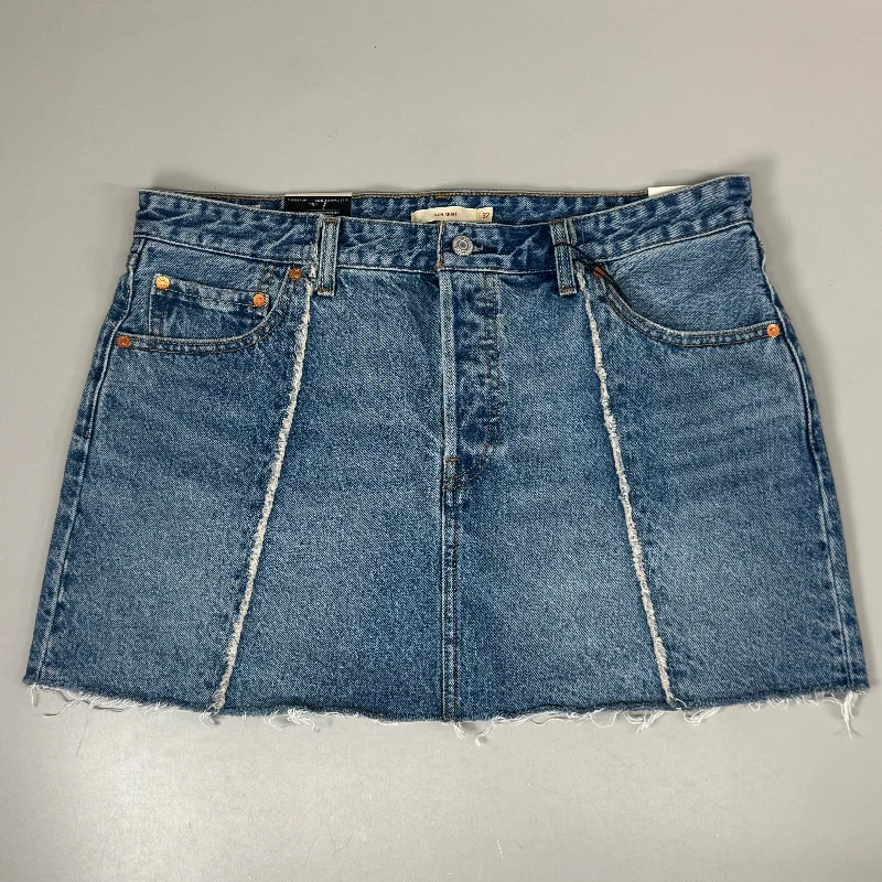 LEVIS Recrafted Icon Skirt Mid Rise Original Women's Sz 32 Novel Notion Med Wash a-line skirt cut