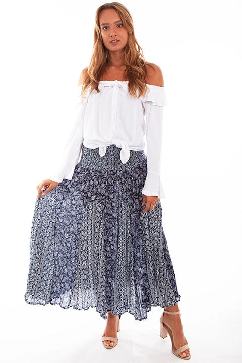 Women's Cantina Collection Skirt: Maxi Length Blue Print lace skirt intricate