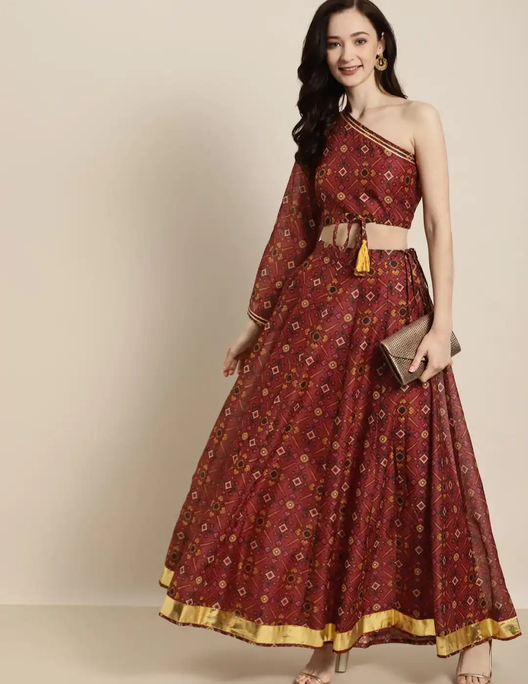 Maroon Patola Print Skirt leather skirt sleek