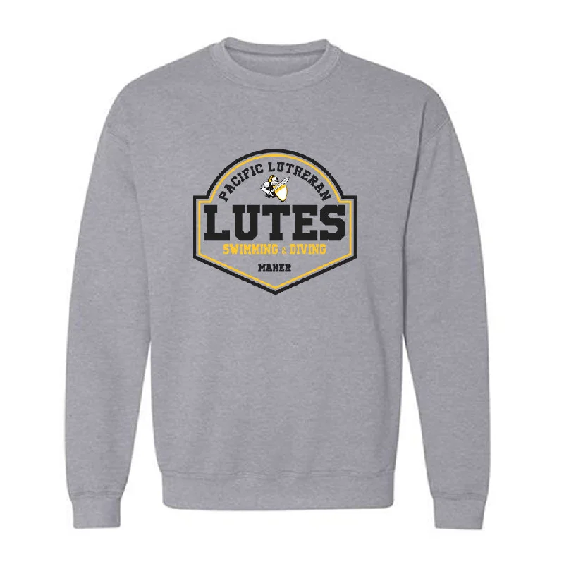PLU - NCAA Women's Swimming & Diving : Riley Maher - Crewneck Sweatshirt Classic Fashion Shersey Hoodie with Hem Raw Edge Edgy Unfinished PLU - NCAA Women's Swimming & Diving : Riley Maher - Crewneck Sweatshirt Classic Fashion Shersey Hoodie with Hem Raw Edge Edgy Unfinished