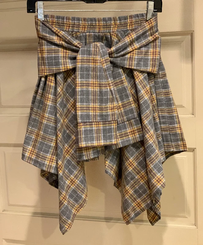 Grunge plaid skirt mock tie cashmere skirt rich
