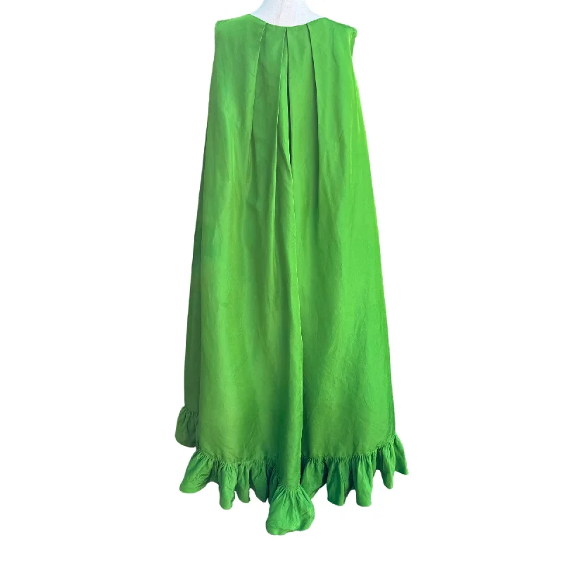 Bullocks Wilshire Negligee Vintage 50s Green Ruffle Pleated Hostess Dress Gown Cowl Neckline Elegant