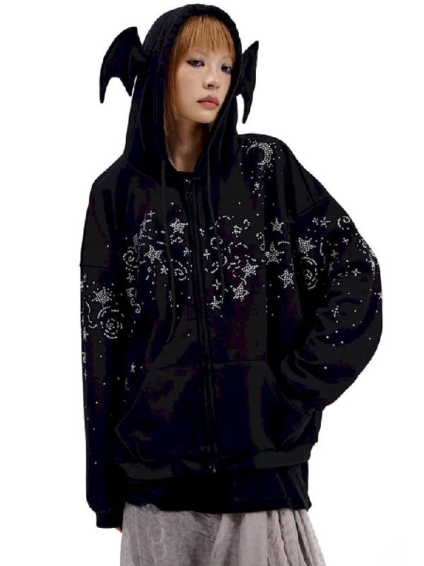 Starry Night Rhinestone Sweatshirt【s0000010504】 Hoodie with Back Slit Movement Comfort Starry Night Rhinestone Sweatshirt【s0000010504】 Hoodie with Back Slit Movement Comfort