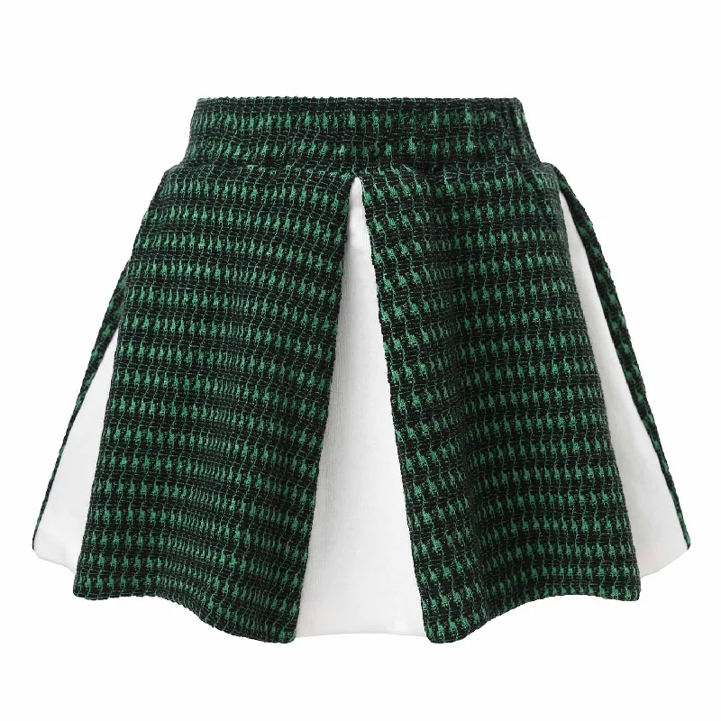 Mini Circle Skirt In Green and White leather skirt bold