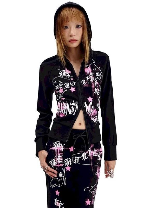 Ghost Print Tie Sweatshirt Jacket【s0000010623】 Hoodie with Toggle Buttons Decorative Unique Ghost Print Tie Sweatshirt Jacket【s0000010623】 Hoodie with Toggle Buttons Decorative Unique