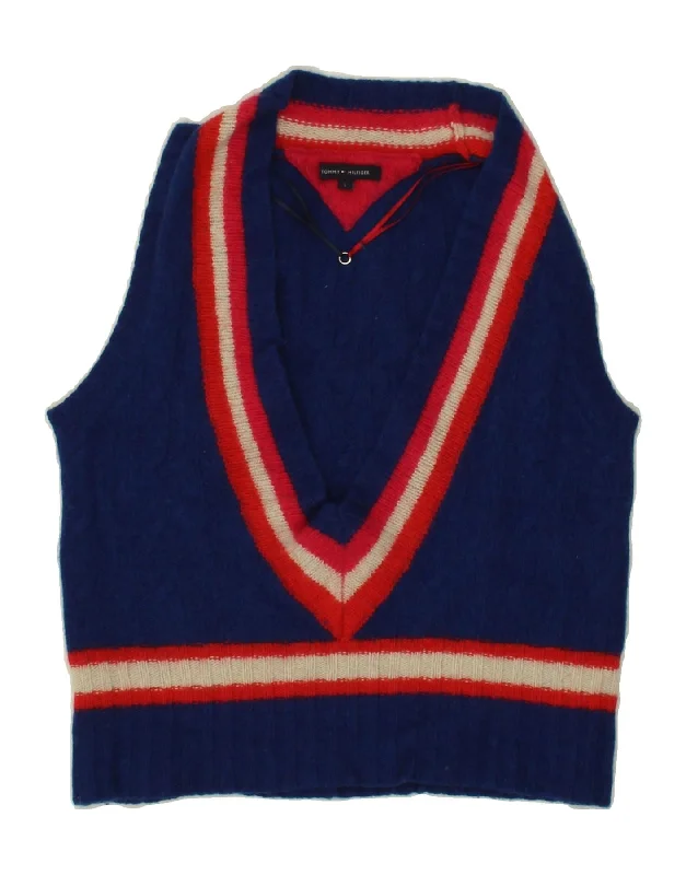 TOMMY HILFIGER Womens Crop Vest Tank Top UK 14 Large Navy Blue Wool bright tank top