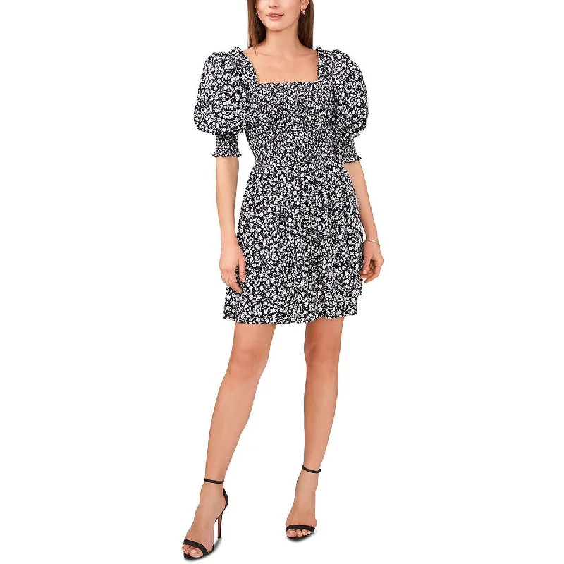 Petites Womens Smocked Mini Fit & Flare Dress Tunics Bestseller popular