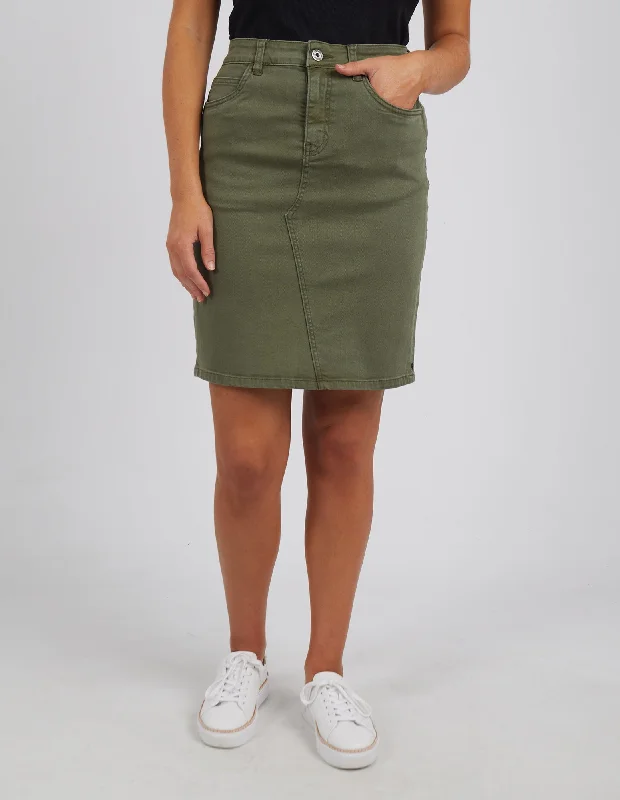 Elm Belle Denim Skirt - Washed Khaki lace skirt intricate