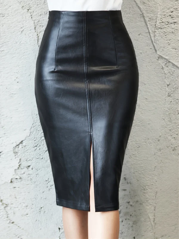 Sexy Leather Slim Slit Casual PU Fashion Bodycon Skirts lace skirt elegant