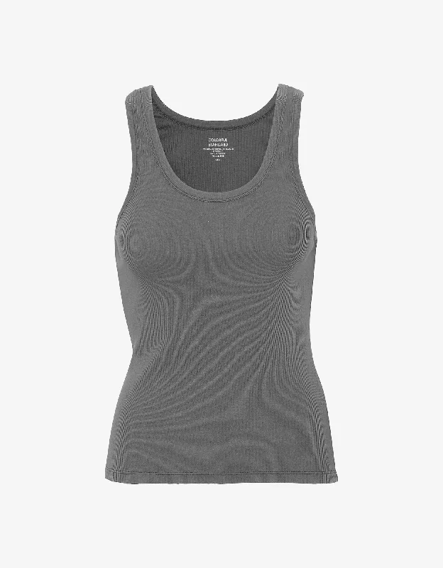 Women Organic Rib Tank Top - Storm Grey strappy tank top