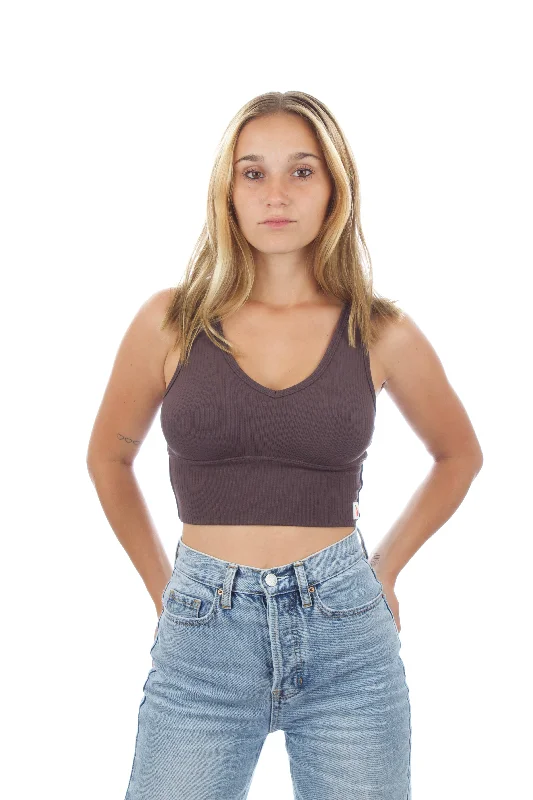 Women's Ribbed Tank - Charcoal lace back tank