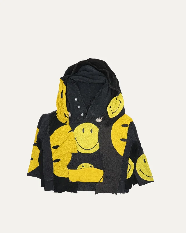 Reconstructed Smiley Hoodie Hoodie with Half-Zip Sporty Casual