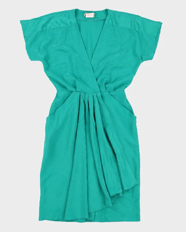 1980s Turquoise V Neck Dress - S Tunics Practical easy-care