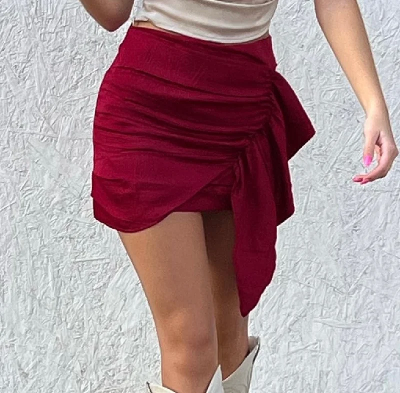 satin pleated with sash skirt silk skirt luxurious