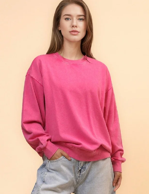Ladies Round Neck Drop Shoulder Washed Sweatshirt SKT4652 Hoodie with Patch Decorative Personalized Ladies Round Neck Drop Shoulder Washed Sweatshirt SKT4652 Hoodie with Patch Decorative Personalized