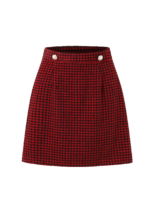 Plaid Red Gingham Mini Skirt, Elegant Stylish Skirt For Office  Work athletic skirt fit