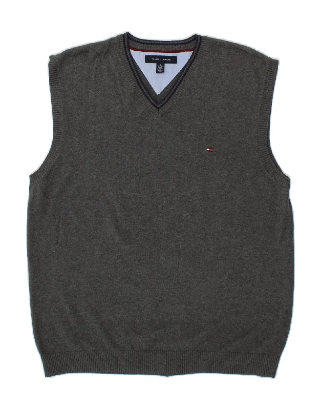 TOMMY HILFIGER Mens Tall Vest Tank Top XL Grey Cotton print tank top