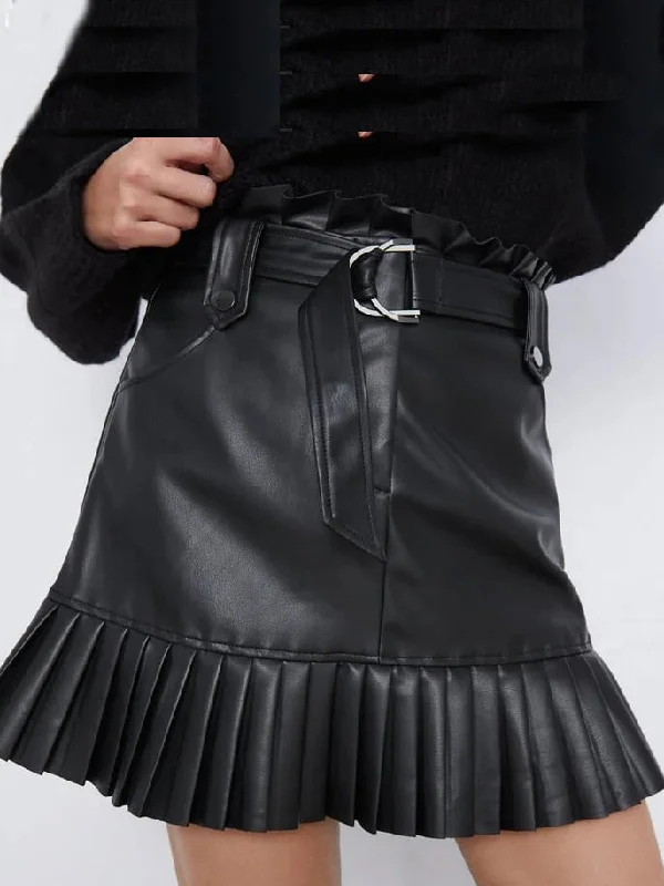 ASHORESHOP Black PU Skirts Women Fashion Faux Leather Skirts corduroy skirt durable