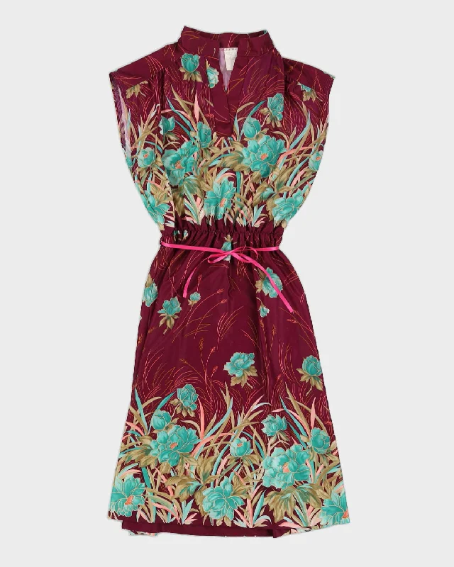 Vintage 1980s Burgundy Floral Dress - S Shift Classic Vintage