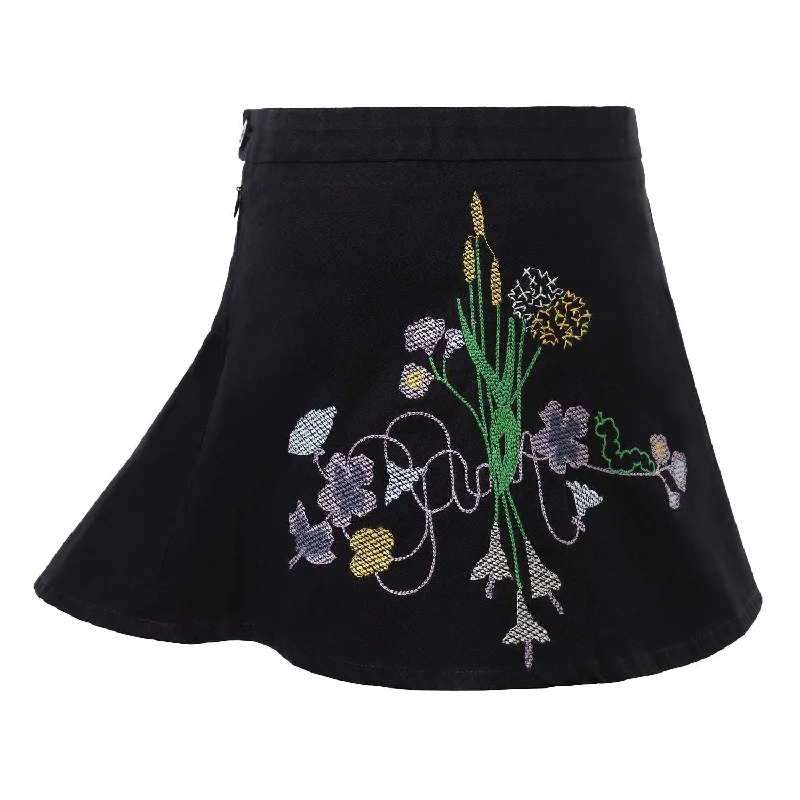 Black Mini Skirt with Floral Embroidery velvet skirt plush